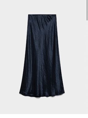 Babaton Navy Bias-Cut Satin Midi Skirt